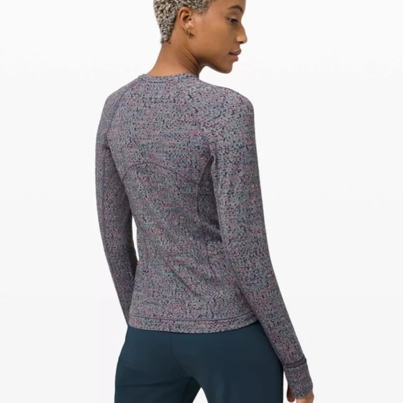 Lululemon Runderful Long SleeveNeon Tweed Jacquard Battleship Electric Coral - Picture 2 of 9